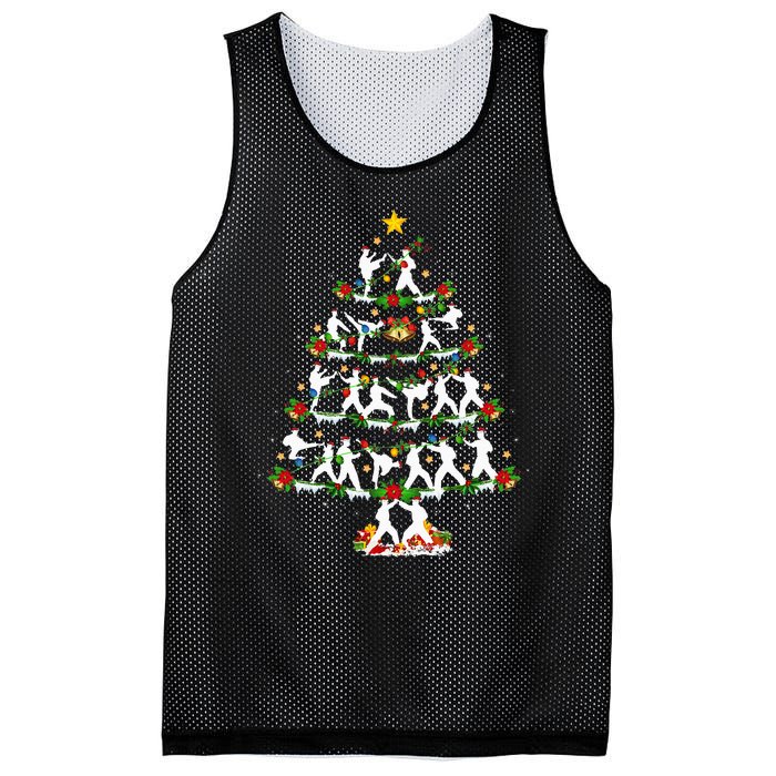 Taekwondo Lover Xmas Lighting Taekwondo Christmas Tree Mesh Reversible Basketball Jersey Tank