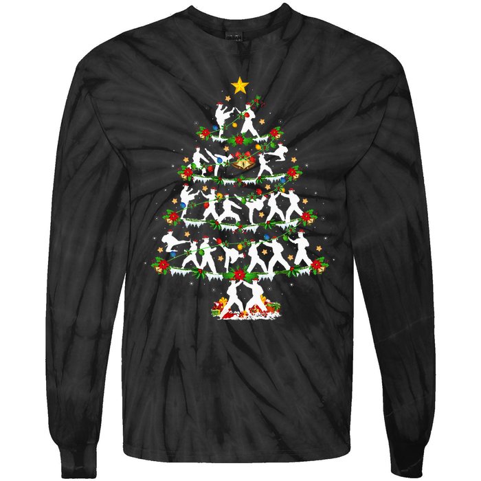 Taekwondo Lover Xmas Lighting Taekwondo Christmas Tree Tie-Dye Long Sleeve Shirt