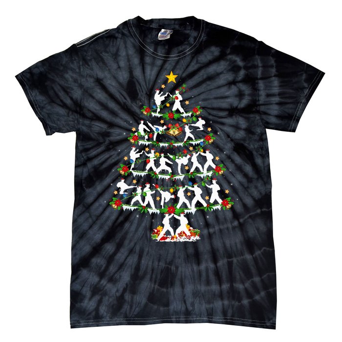 Taekwondo Lover Xmas Lighting Taekwondo Christmas Tree Tie-Dye T-Shirt