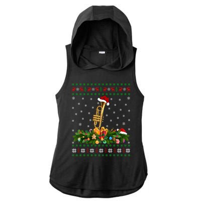 Trumpet Lover Xmas Santa Hat Ugly Trumpet Christmas Funny Gift Ladies PosiCharge Tri-Blend Wicking Draft Hoodie Tank