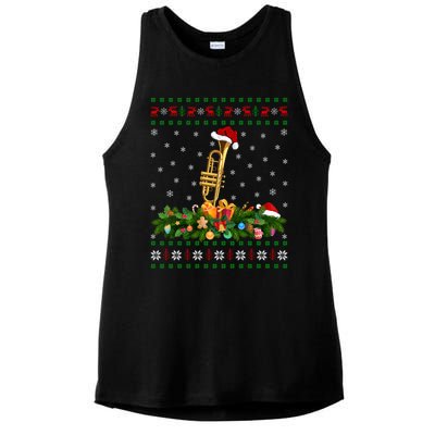 Trumpet Lover Xmas Santa Hat Ugly Trumpet Christmas Funny Gift Ladies PosiCharge Tri-Blend Wicking Tank