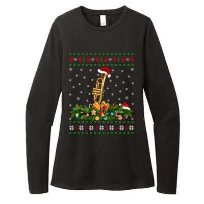 Trumpet Lover Xmas Santa Hat Ugly Trumpet Christmas Funny Gift Womens CVC Long Sleeve Shirt