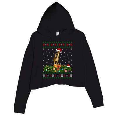 Trumpet Lover Xmas Santa Hat Ugly Trumpet Christmas Funny Gift Crop Fleece Hoodie