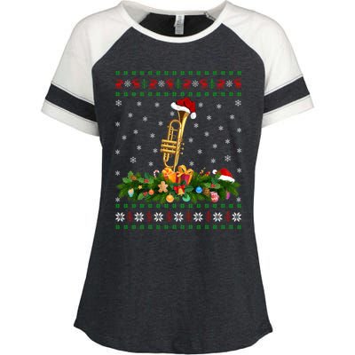 Trumpet Lover Xmas Santa Hat Ugly Trumpet Christmas Funny Gift Enza Ladies Jersey Colorblock Tee