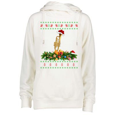 Trumpet Lover Xmas Santa Hat Ugly Trumpet Christmas Funny Gift Womens Funnel Neck Pullover Hood