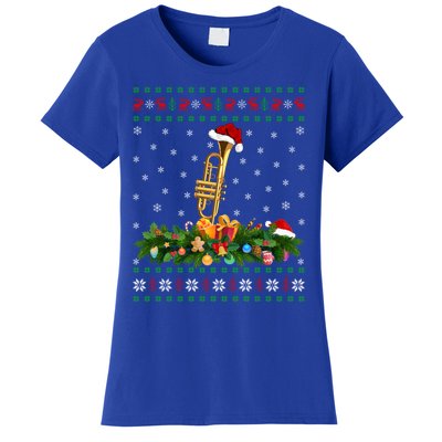 Trumpet Lover Xmas Santa Hat Ugly Trumpet Christmas Funny Gift Women's T-Shirt