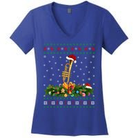 Trumpet Lover Xmas Santa Hat Ugly Trumpet Christmas Funny Gift Women's V-Neck T-Shirt