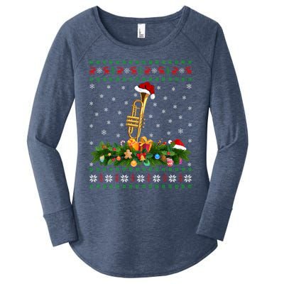 Trumpet Lover Xmas Santa Hat Ugly Trumpet Christmas Funny Gift Women's Perfect Tri Tunic Long Sleeve Shirt