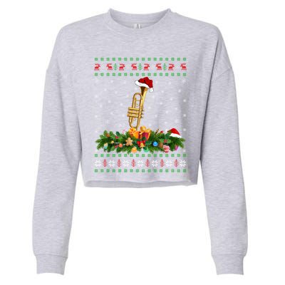 Trumpet Lover Xmas Santa Hat Ugly Trumpet Christmas Funny Gift Cropped Pullover Crew