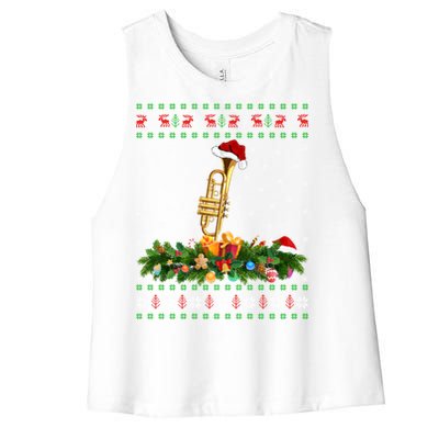 Trumpet Lover Xmas Santa Hat Ugly Trumpet Christmas Funny Gift Women's Racerback Cropped Tank