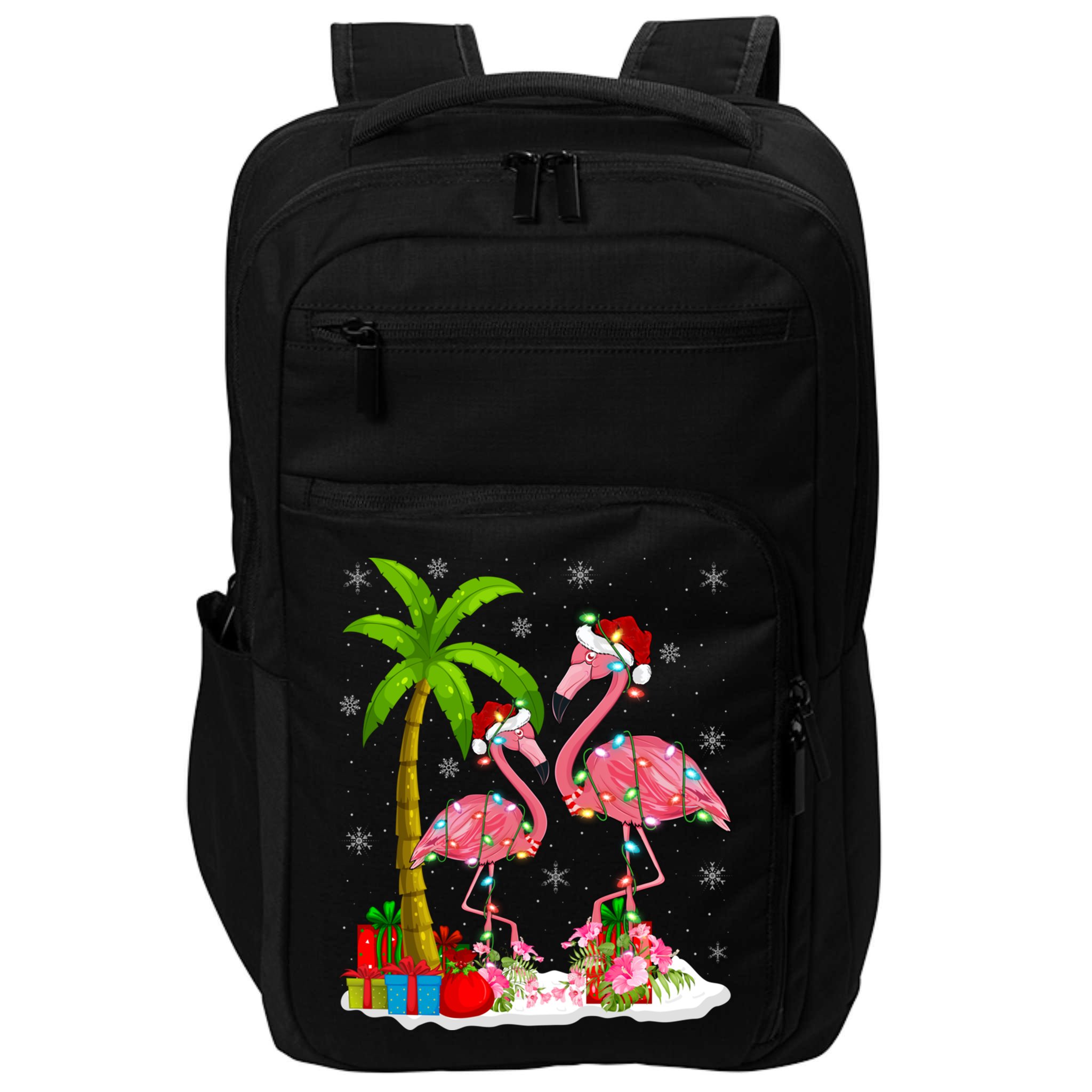 Tropical Lighting Xmas Palm Tree Pink Flamingo Christmas Gift Impact Tech Backpack