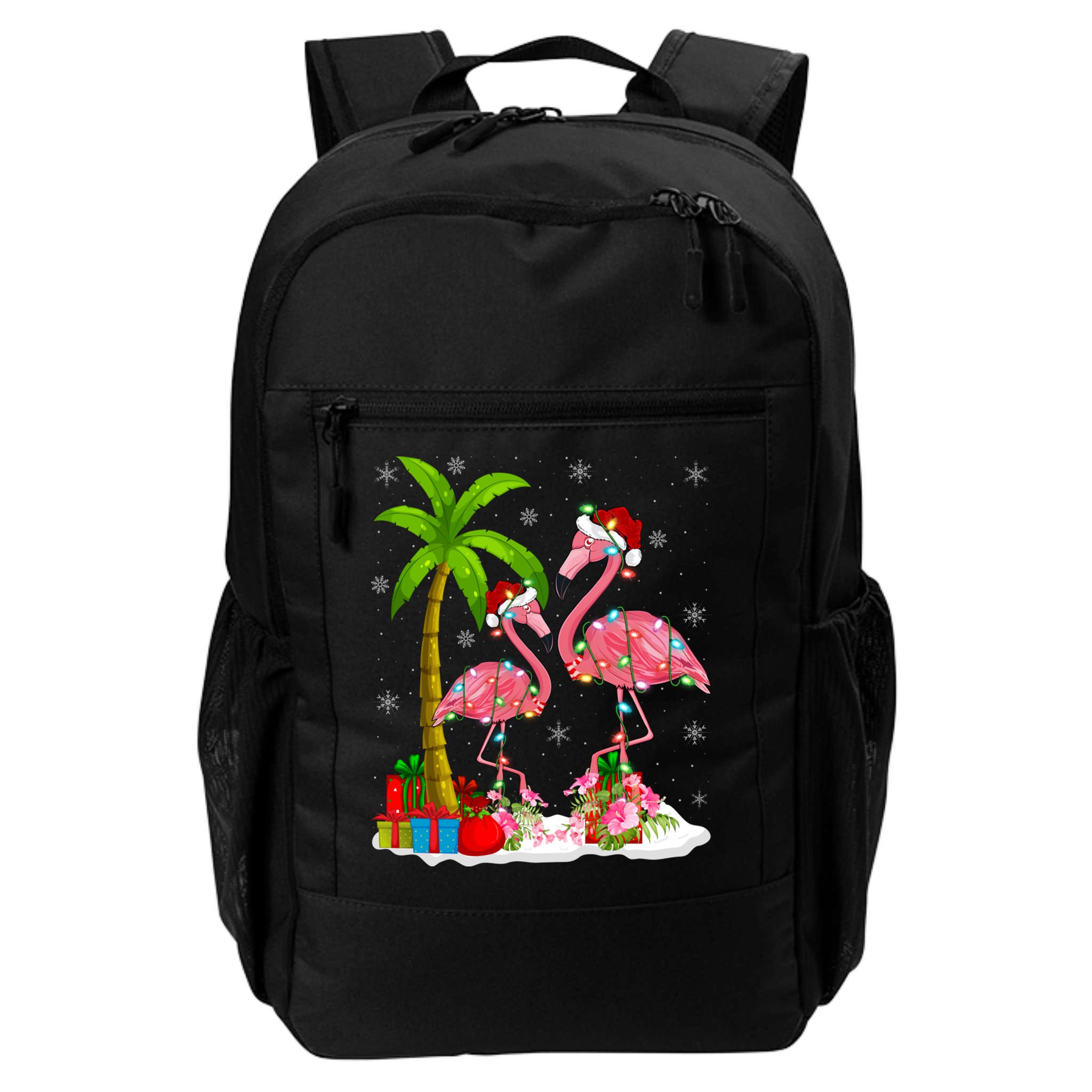 Tropical Lighting Xmas Palm Tree Pink Flamingo Christmas Gift Backpack