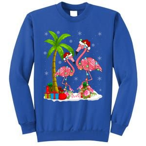 Tropical Lighting Xmas Palm Tree Pink Flamingo Christmas Gift Sweatshirt