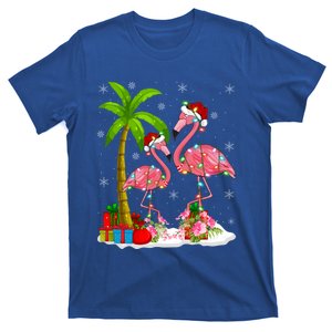 Tropical Lighting Xmas Palm Tree Pink Flamingo Christmas Gift T-Shirt