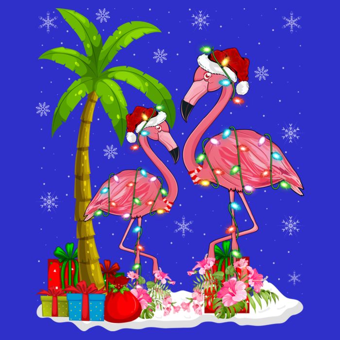 Tropical Lighting Xmas Palm Tree Pink Flamingo Christmas Gift Tall T-Shirt