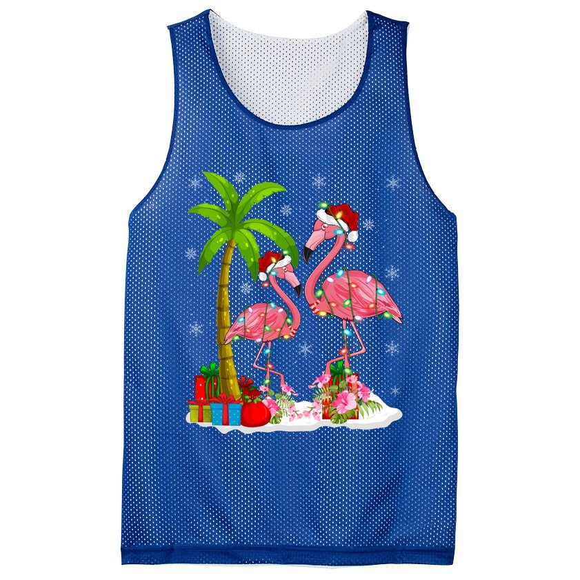 Tropical Lighting Xmas Palm Tree Pink Flamingo Christmas Gift Mesh Reversible Basketball Jersey Tank