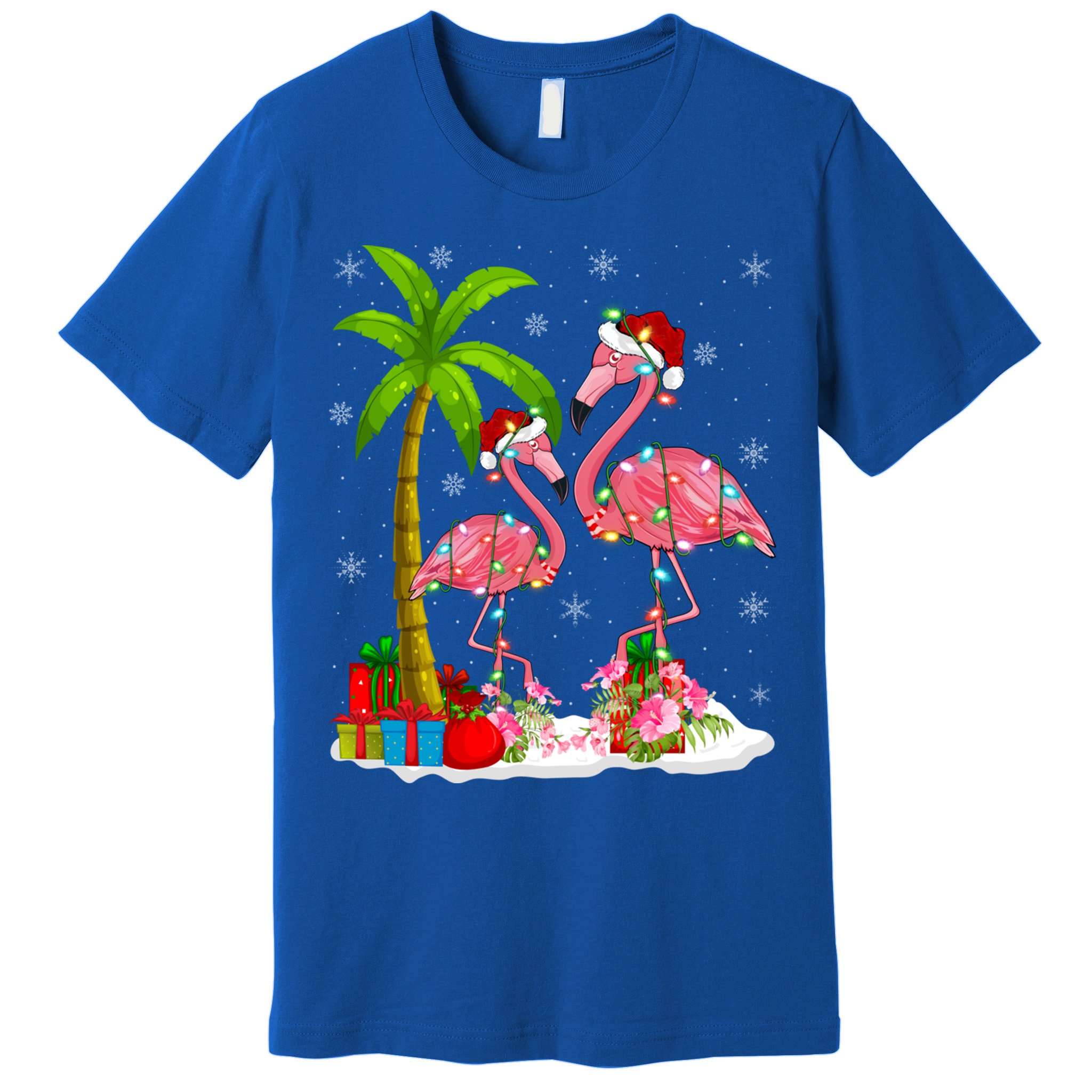 Tropical Lighting Xmas Palm Tree Pink Flamingo Christmas Gift Premium T-Shirt