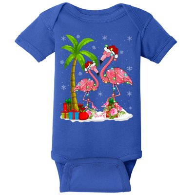 Tropical Lighting Xmas Palm Tree Pink Flamingo Christmas Gift Baby Bodysuit