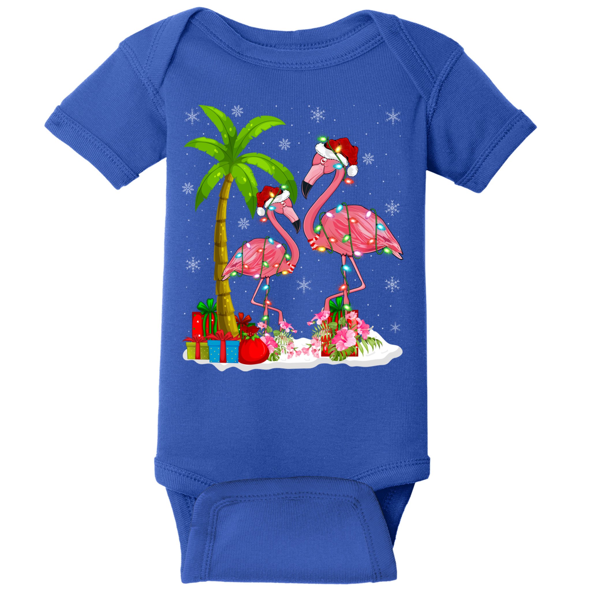 Tropical Lighting Xmas Palm Tree Pink Flamingo Christmas Gift Baby Bodysuit