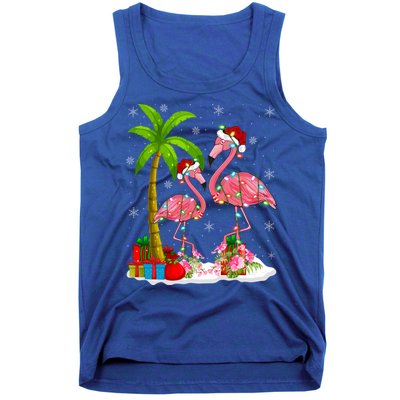 Tropical Lighting Xmas Palm Tree Pink Flamingo Christmas Gift Tank Top