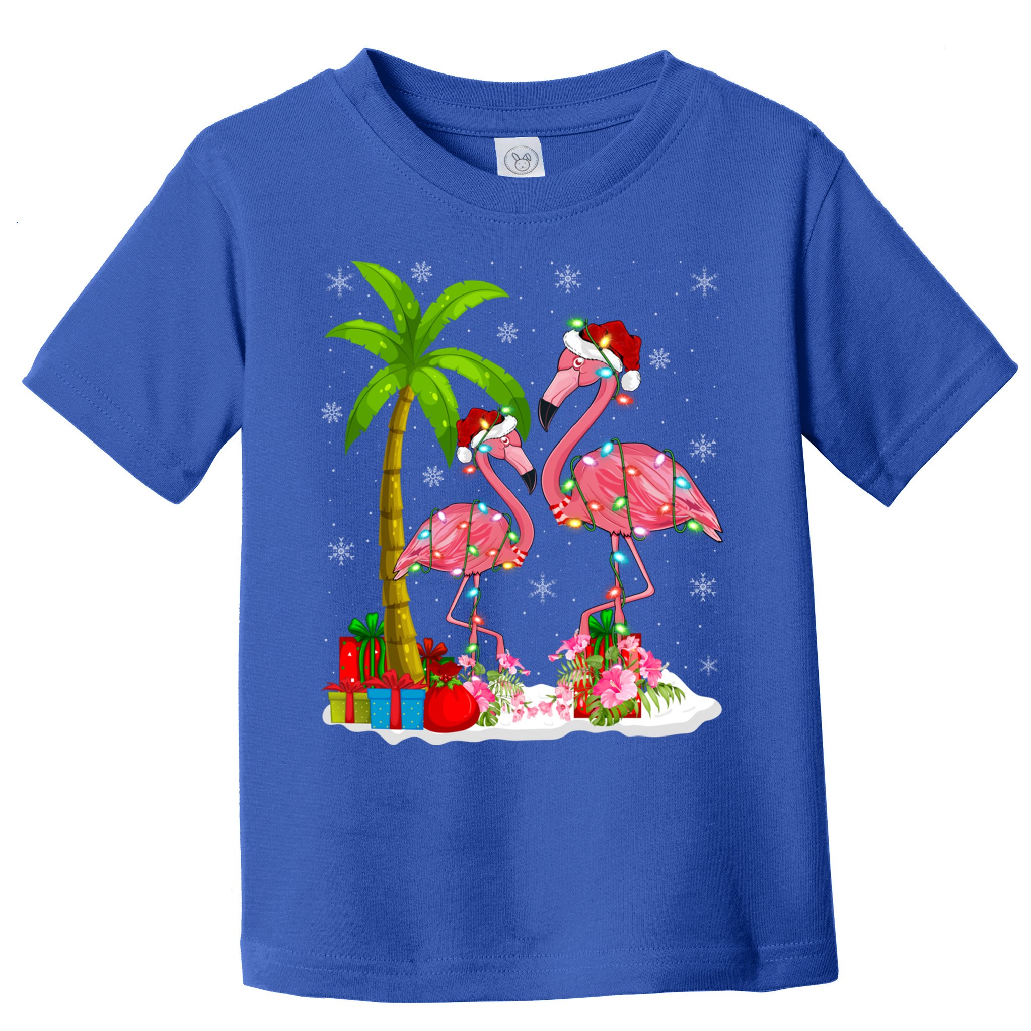 Tropical Lighting Xmas Palm Tree Pink Flamingo Christmas Gift Toddler T-Shirt