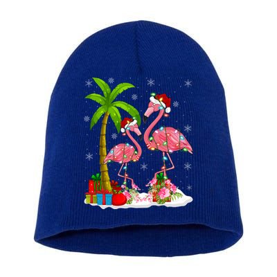 Tropical Lighting Xmas Palm Tree Pink Flamingo Christmas Gift Short Acrylic Beanie
