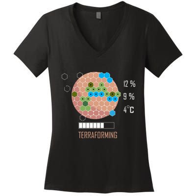 Terraforming Mars 16 Bit Mars Terraformed Board Game Tabletop Gaming Women's V-Neck T-Shirt