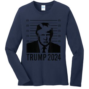 Trump Mugshot 2024 President Ladies Long Sleeve Shirt