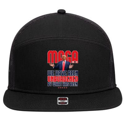 Trump Maga 2024 47th President Unburdened Meme Design 7 Panel Mesh Trucker Snapback Hat