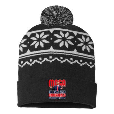 Trump Maga 2024 47th President Unburdened Meme Design USA-Made Snowflake Beanie