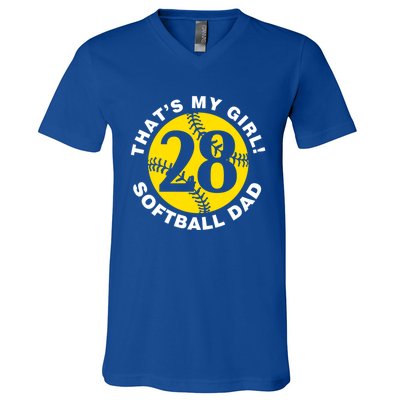 ThatS My #28 Softball Dad FatherS Day Fast Pitch Fan Gift V-Neck T-Shirt