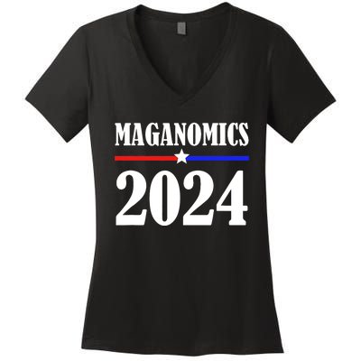 Trump Maganomics 2024 Funny Biden Trump Women's V-Neck T-Shirt