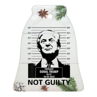 Trump Mugshot 2024 President Trump Not Guilty Ceramic Bell Ornament