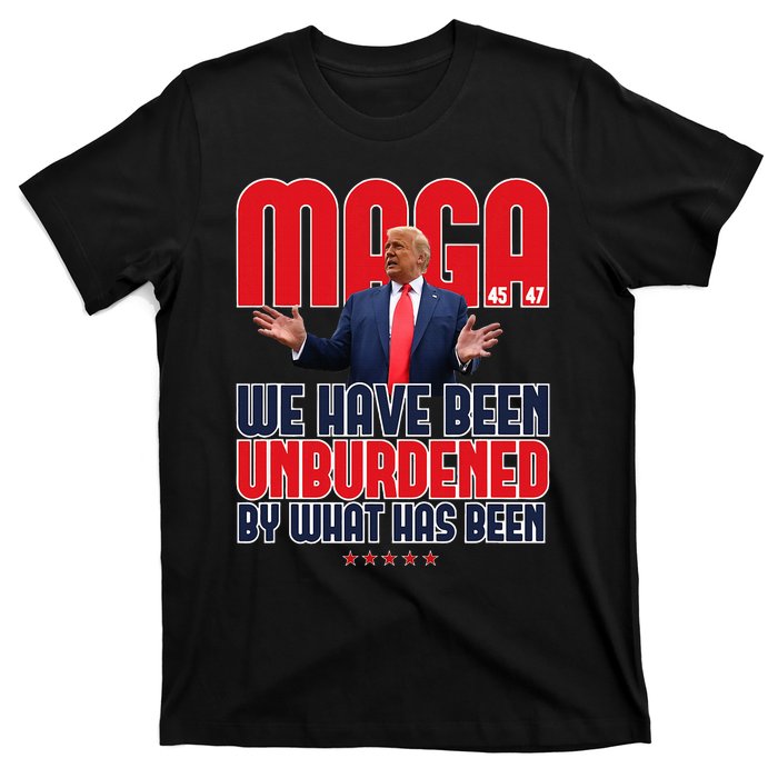 Trump Maga 2024 47th President Unburdened Meme Design T-Shirt