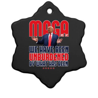 Trump Maga 2024 47th President Unburdened Meme Design Ceramic Star Ornament