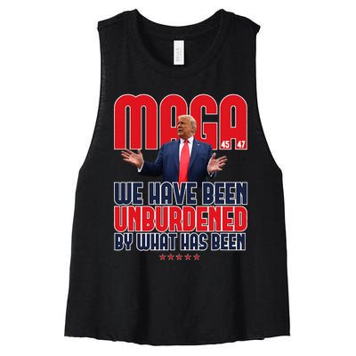 Trump Maga 2024 47th President Unburdened Meme Design Women's Racerback Cropped Tank