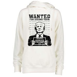 Trump Mugshot 2024 President Wanted For Second Term Womens Funnel Neck Pullover Hood