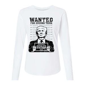 Trump Mugshot 2024 President Wanted For Second Term Womens Cotton Relaxed Long Sleeve T-Shirt