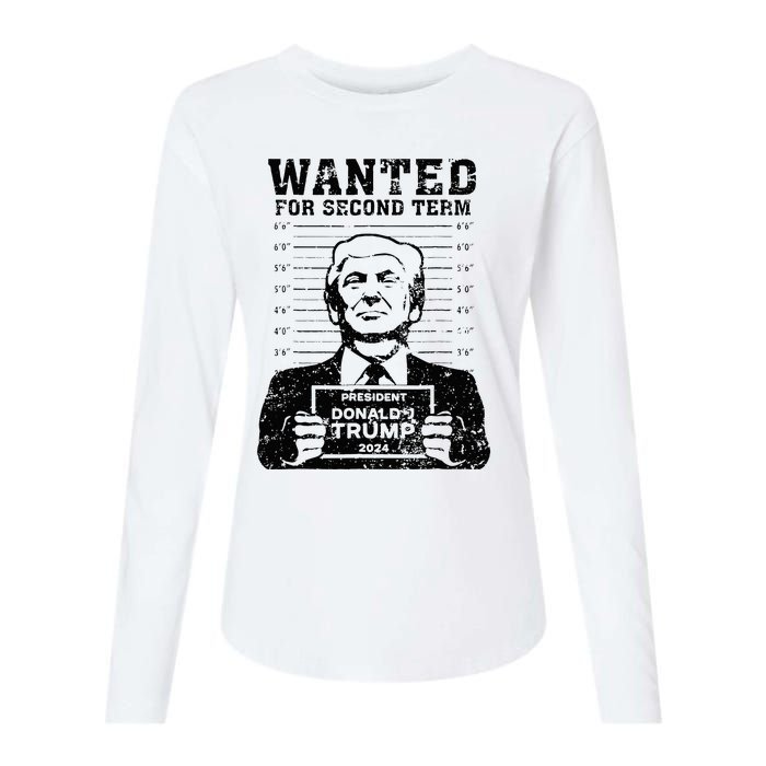 Trump Mugshot 2024 President Wanted For Second Term Womens Cotton Relaxed Long Sleeve T-Shirt