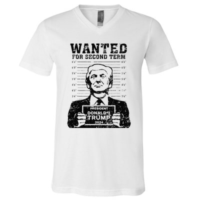 Trump Mugshot 2024 President Wanted For Second Term V-Neck T-Shirt