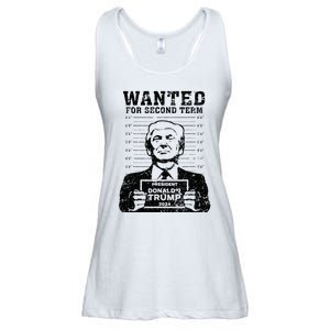 Trump Mugshot 2024 President Wanted For Second Term Ladies Essential Flowy Tank