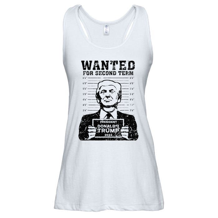 Trump Mugshot 2024 President Wanted For Second Term Ladies Essential Flowy Tank