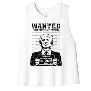 Trump Mugshot 2024 President Wanted For Second Term Women's Racerback Cropped Tank