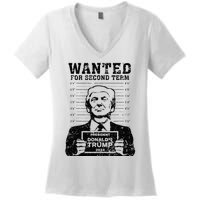 Trump Mugshot 2024 President Wanted For Second Term Women's V-Neck T-Shirt