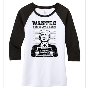 Trump Mugshot 2024 President Wanted For Second Term Women's Tri-Blend 3/4-Sleeve Raglan Shirt