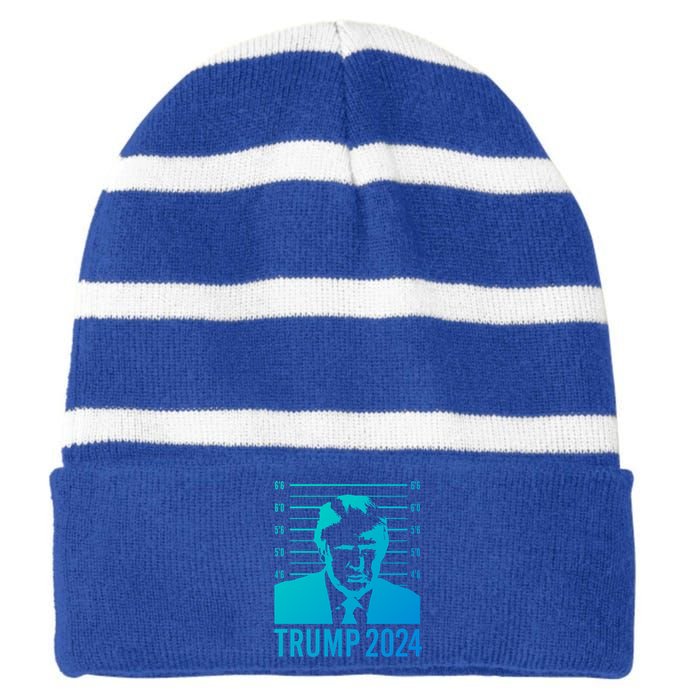 Trump Mugshot 2024 President Funny Gift Striped Beanie with Solid Band