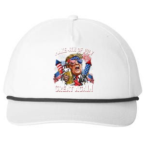 Trump Make 4th Of July Great Again Fireworks US Flag Men Drinking Beer Funny Snapback Five-Panel Rope Hat