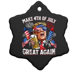 Trump Make 4th Of July Great Again Fireworks US Flag Men Drinking Beer Funny Ceramic Star Ornament