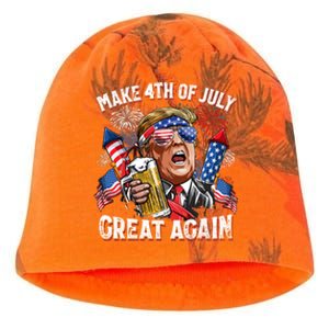 Trump Make 4th Of July Great Again Fireworks US Flag Men Drinking Beer Funny Kati - Camo Knit Beanie