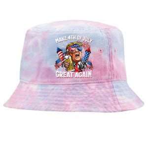 Trump Make 4th Of July Great Again Fireworks US Flag Men Drinking Beer Funny Tie-Dyed Bucket Hat